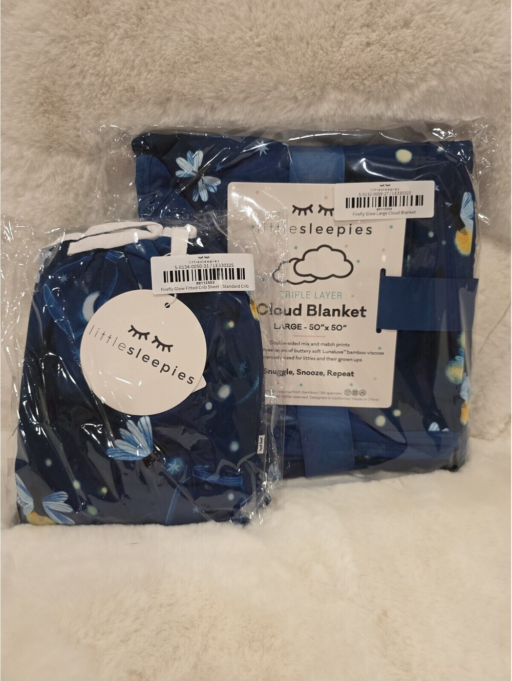 Littlesleepies Firefly Glow Crib Sheet & Cloud Blanket Set